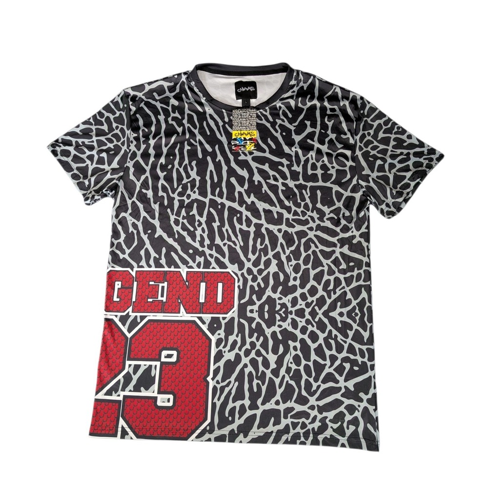 Chams M Legend 23 Elephant Print Graphic T-Shirt Grey Black Red Size Large NWT